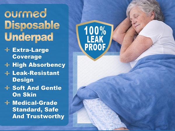 Ourmed Super Absorbent Underpad, 30"x36" Extra Large Incontinence Bed Pad, Waterproof Disposable Pee Pad for Elderly, Adults, Kids and Hospital Usage, 50 Count（Can also Underpad as a pet care mat）