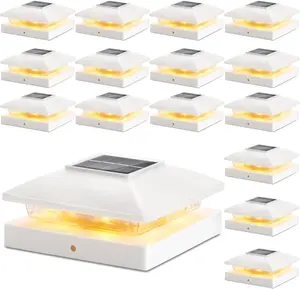 Solar  Cap Lights Outdoor 16pack, White  Solar  Deck Fence  Lights Fit 4x4 /Vinyl Posts, Bright Warm White Solar Cap Light Decorate Deck, Patio, Porch, Fence