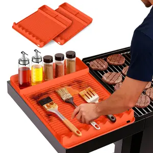 Silicone BBQ Mat 16x11.5 Inch Non-Slip Tool Pad with Sauce Drainage, Wave Design, Outdoor Grill Accessory, Barbecue Utensils, Ideal Gift for Men, Dad, BBQ Enthusiasts