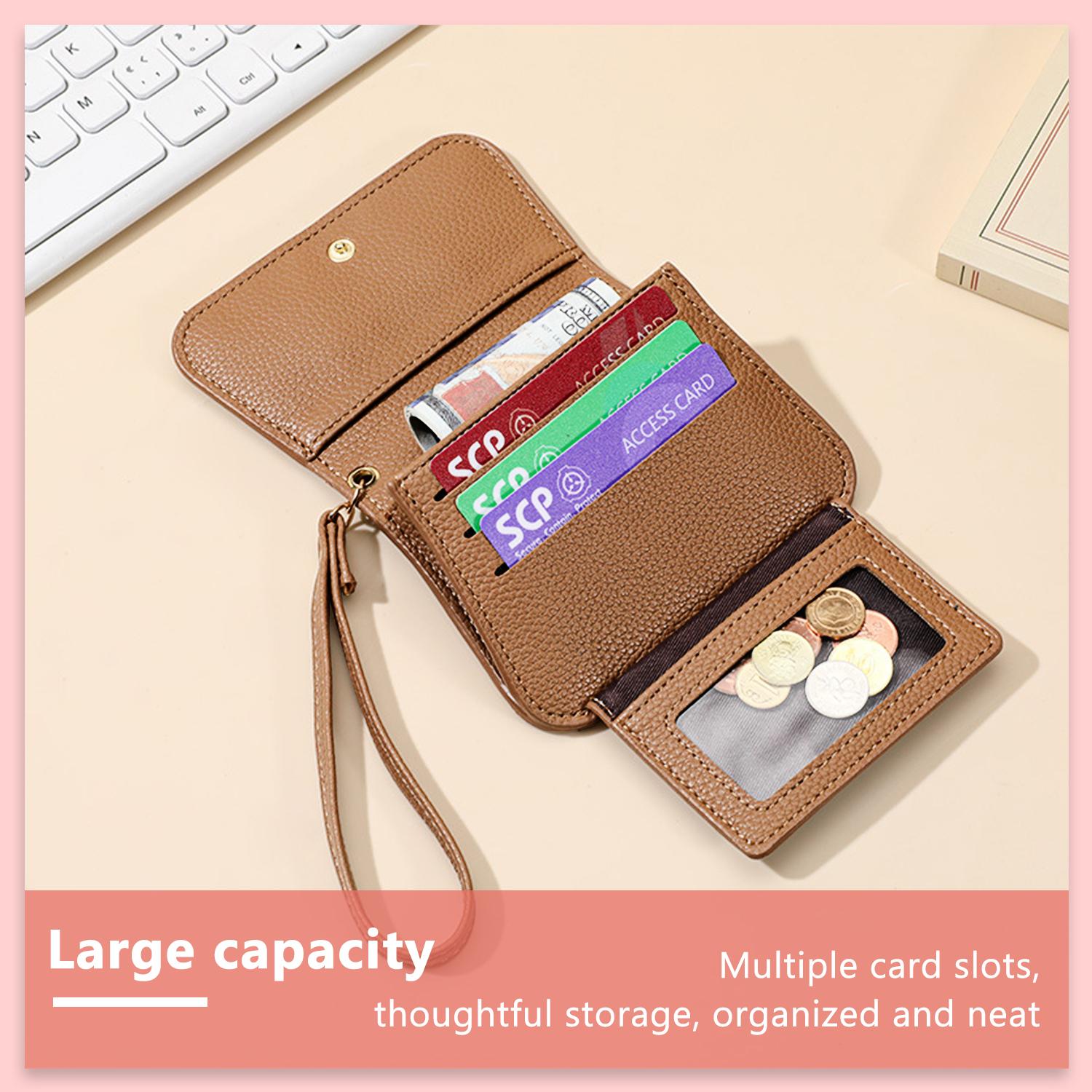 Cute Bow Wallets for Women,RFID Short Wristlet Wallet with 1 ID Flip Window and 1 Zipper Pocket,Card Holders Clutch Slim Coin Purse