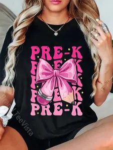 100% Cotton Unisex First Day Of Pre-K Girls Coquette Bow Back To School PreK T-Shirt