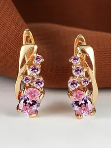 Luxurious and sparkling pink synthetic zirconia golden yellow ladies' ear studs Classic and versatile jewellery designed especially for ladies Fashionable party jewellery Trendy Jewelry Dainty Fashion Jewelry