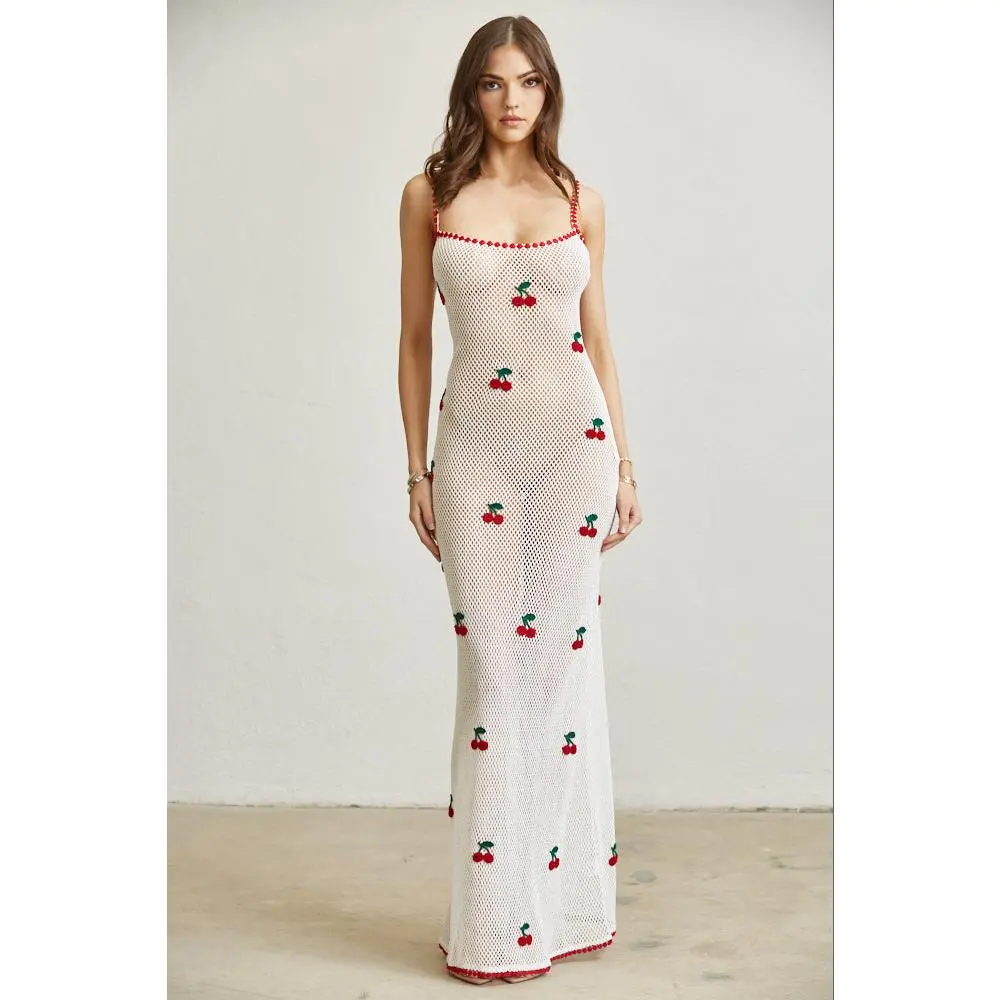 Cherry Charm Crochet Trim Dress
