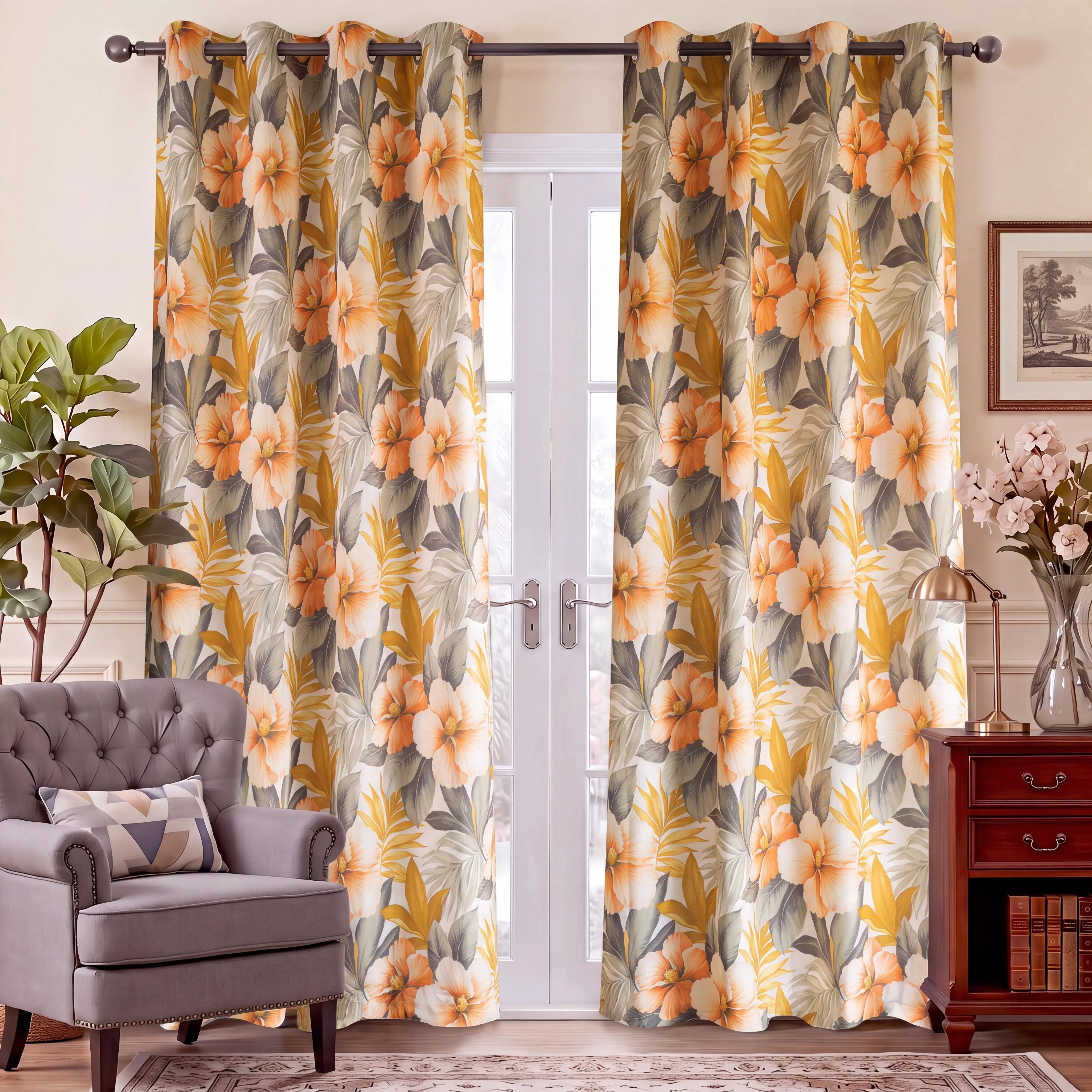 2-Panel Grommet Curtains, 52"X84" Modern Patterned Large Leaf Blackout Drapes - Wrinkle Resistant, Durable, Privacy-Enhancing, Insulating, Noise-Reducing for Bedroom Home Decor QF428