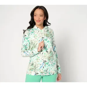 Denim & Co. Printed French Terry Long Sleeve Hooded Pullover