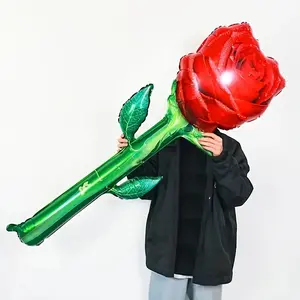 1 Pcs Large Rose Shape Aluminum Foil Balloon, Perfect for Valentine's Day Wedding Anniversary Party Background Decoration, Balloon Party Supplies