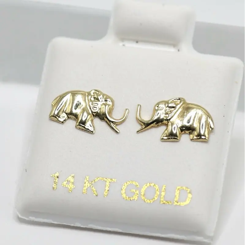 14K Gold Elephant Stud Earrings