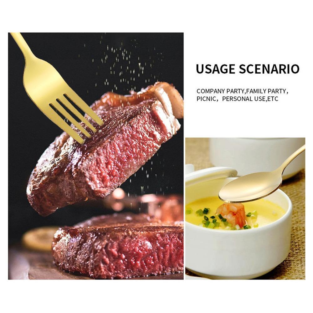 Gold Cutlery Set 24-Piece – Stainless Steel Utensil Set with Hanging Stand, Service for 6, Modern Fork Knife Spoon Set, Dishwasher Safe