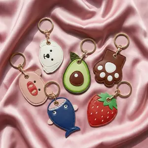 Cute Leather Keychain Charm – Cartoon Animal & Fruit Bag Pendant with Gold Ring, Aesthetic Purse & Backpack Accessory