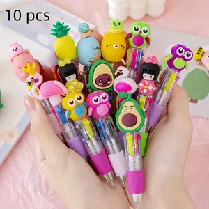 Cute Cartoon Design Retractable Ballpoint Pen Set (10pcs), Kawaii Writing Pen, Stationery Supplies for School & Office