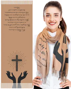 CBC Crown Prayer Christian Religious Theme Inspirational Shawl Soft Feeling Scarf - Camel