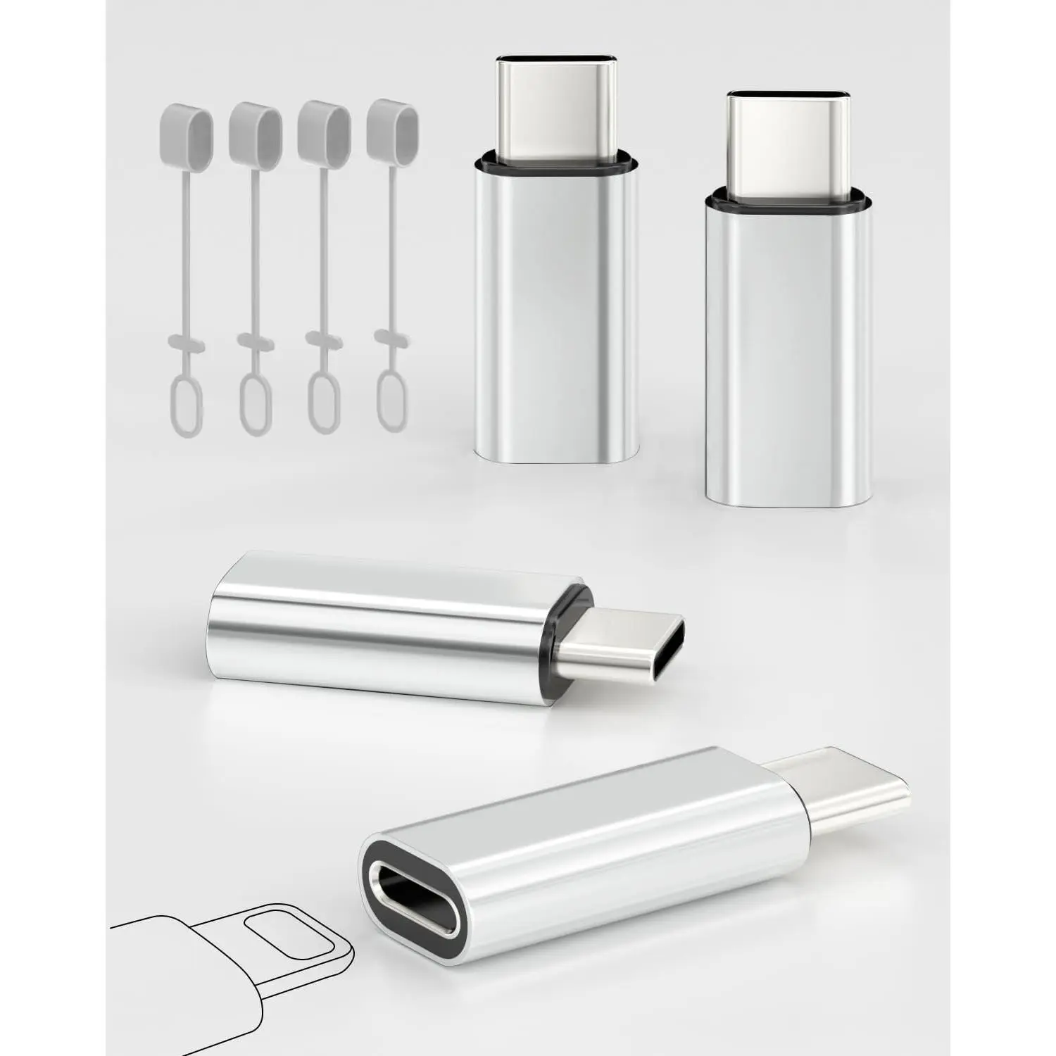 4 Pack Lightning to USB C Adapter, Lightning Female to USB C Male Adapter for iPhone 16/16 Pro/Pro Max/15, Samsung S24, Support Charging/Data Transfer, Not for Audio/OTG/Headphone