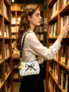 Women's Crossbody Bag New Butterfly Knot Underarm Bag, Casual Trendy Bag, Sweet Versatile Shoulder Bag with Heart Charm, Adjustable Strap for Daily Use