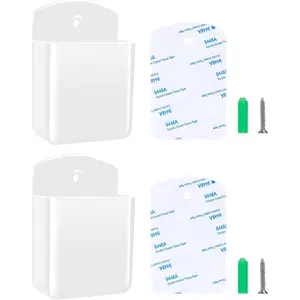 2 PCS White Self Adhesive Wall Mount Remote Control Holder Storage Box Organizer for TV Air Conditioner Remote Pen for Home Office School