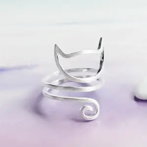 S925 Silver Personalized Winding Brushed Cute Cat Ring