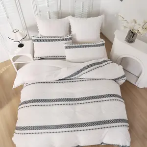 Queen Size Geometric Stripes Duvet Cover Set - Black and White Stripes Comforter Cover Set Black and white Soft & Lightweight Breathable Clean Bedding Set(3PCS, Queen/King/Single/Double)
