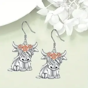 Chic Highland Cow Cartoon Earrings - Alloy with White Golden Plating, Perfect for Birthdays, Anniversaries & Graduation Gifts