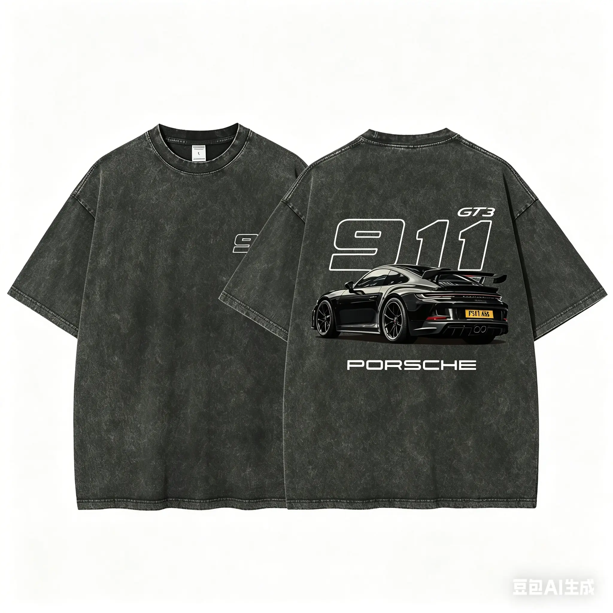 911 GT3 Racing Tshirt Unisex Fit Washed Cotton T-Shirt Oversize Menswear Tops Streetwear Round Neck Tshirt
