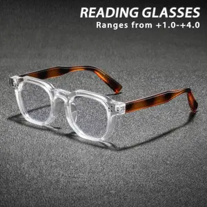 Men's Plastic Square Tortoiseshell Reading Glasses, Vintage Classic Elegant Casual Style, Fashionable Old Flower Eyeglasses, Trendy Vintage Eyeglasses