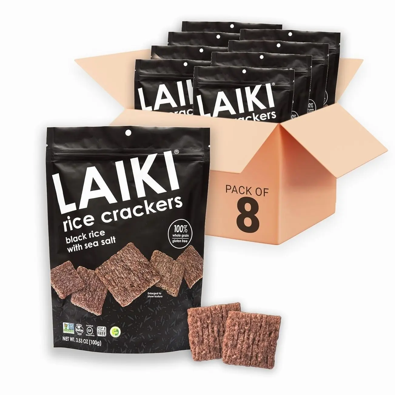 Gluten Free Rice Crackers - Seed-Oil Free - Snacks - Low Sodium Crackers Crunch - Allergen-Friendly , Vegan, Non-GMO Verified, FODMAP Friendly, Black Rice Simply Sea Salt flavor - 3.53 Oz Bag (Pack of 8)