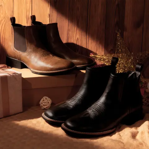 【Gifts Event】Men's Eleet Chelsea Boots - Holiday Basic Breathable All-Seasons Footwear, Square Toe, Pulltab Fast Entry, Retro Ankle Height, Comfortable Heel, Matches Denim, Suitable for Casual-Business OOTD