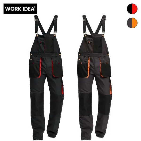 WORK IDEA Men's Sturdy Canvas Bib Overalls - Casual, Modest, Classic Basic Solid Color Workwear with Knee Pad Pockets, Rugged Utility Coveralls for Outdoor Work