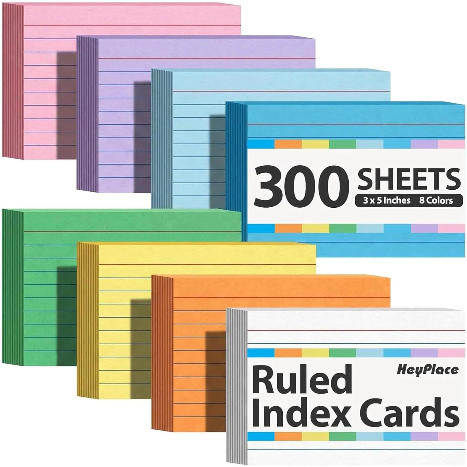 300 Count Colored 3x5 Index Cards, Ruled & Blank 8 Color Portable Flash Cards for Note Taking, School Supplies for Students Teachers College Study Notes Organizing