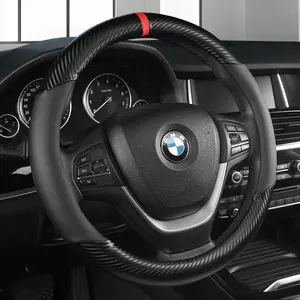 Carbon Fiber +Leather Car Steering Wheel Cover 38CM Non-slip Wear-resistant Sweat Absorbing Fashion Sports Steering Wheel Cover