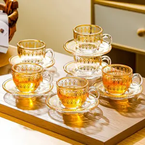 European-style Coffee Cup and Saucer Set, Heat-resistant Glass, Office Afternoon Tea Coffee Mug Drinking Set, Household Tea Cup