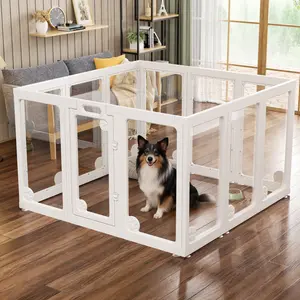 Clear Acrylic Dog Play Pen Indoors 30", 8 Panels Transparent Puppy Playpen with Door for Small Dogs Puppies, Modular Plastic Pet Playpen Cage Fence Crate for Cat Kitten Rabbit