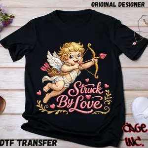 Struck By Love Cupid Valentine's Day DTF Transfer Direct to Film Ready to Press Hot Peel Transfer for Pocket Designs Koozies Hats Original Designer