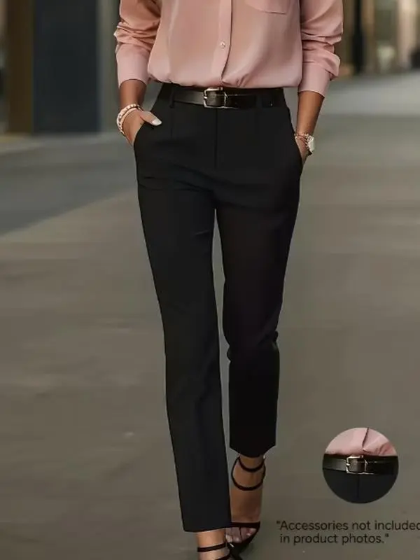 Women Pants Solid High Waist Slim Fit Ankle Length Suit Pants With Belt Loops Casual Business Tapered Trousers Elegant Office Work Daily Shopping Dating Travel Outfits For Women