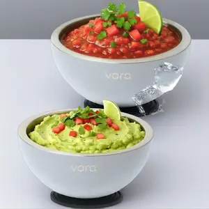 Vora 18oz Dip Chiller Bowl | Stainless Steel Chilled Dip Bowl for Dips, Guacamole, Hummus, Salsa | Insulated Serving Dishes with Easiest Water Fill