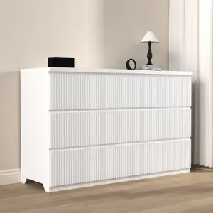Modern White 6 Drawer Dresser, Wave Panel Drawer Fronts, Storage Cabinet, Versatile Chest of Drawers for Bedroom, Living Room - Sleek & Spacious Home Storage Solution