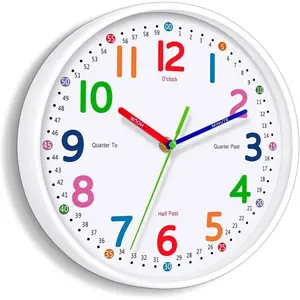 Kids 8 Inch Non-Ticking Battery Powered Wall Clock Ideal for Teaching Time Stylish Décor for Any Room