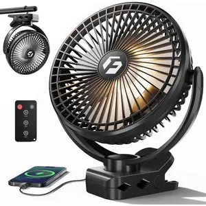 12000mAh 8 Inch Portable Clip  Fan Rechargeable,  Operated Desk Fan, Camping Fans with lights and Remote, USB Fans Sturdy Clamp for Golf Cart Desk Office  Bedroom Tent