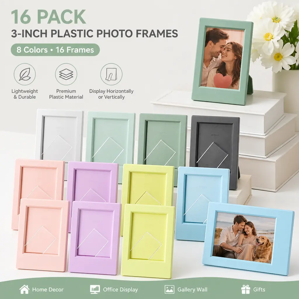 16-Pack Colorful 2x3 Instax Mini Picture Frames - 8 Colors, Tabletop Stand, 3-Inch Photo Frames for Home Office Decor, Mid-Year Sale Deals