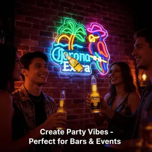 Dimmable Corona Extra Parrot LED Neon Sign, 14.57 x 11.42 in Bar Wall Decor Light with Acrylic Backboard for Home Bar, Pub, Man Cave