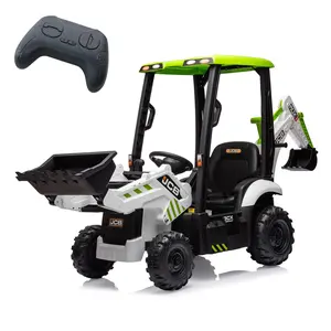 【Christmas Deal】GARVEE 4 in 1 Ride-On Excavator and Bulldozer Electric Vehicle for Kids, 12V with Remote Control, Front Loader, Digger, Horn, Adjustable Seat, and Excavator Ride-On Car Toy in White