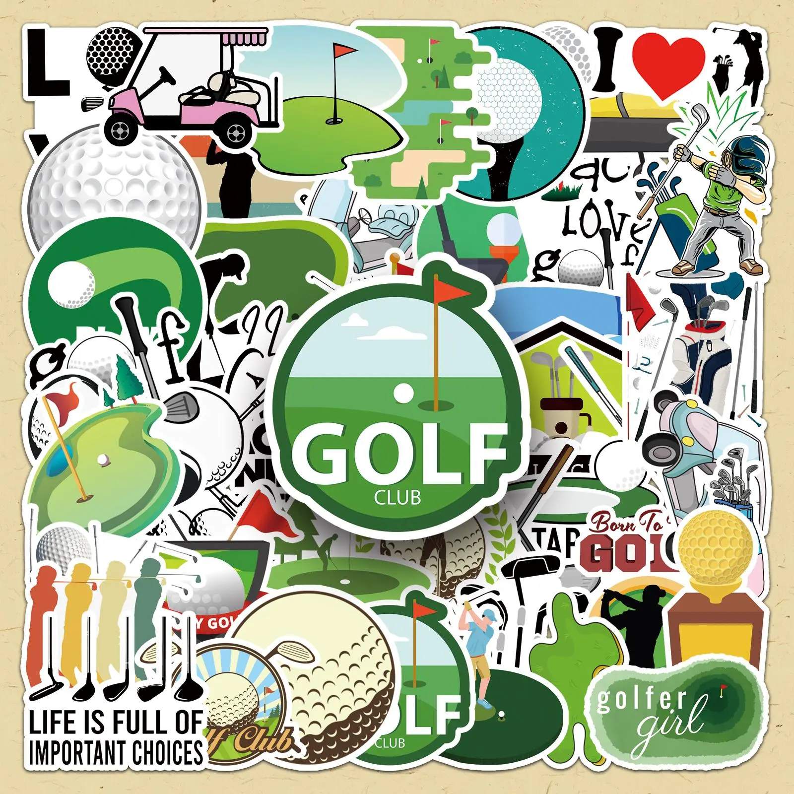 Golf Themed Sticker, 50pcs/set Waterproof Self Adhesive Decor Paper, Scrapbooking Decor Sticker for Gift Greeting Card & Water Bottle & Laptop, Graphic Decal, Stickers For Scrapbooking