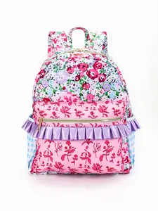 Pink floral Print With Ruffle Kids Backpack Pink floral Print With Ruffle Kids Backpack