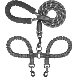 【Father's Day Gift】Dual Dog Leash, Double Dog Leash, 360 Swivel No-Tangle Walking Leash, Shock Absorbing Bungee for Two Dogs, Holiday Gift