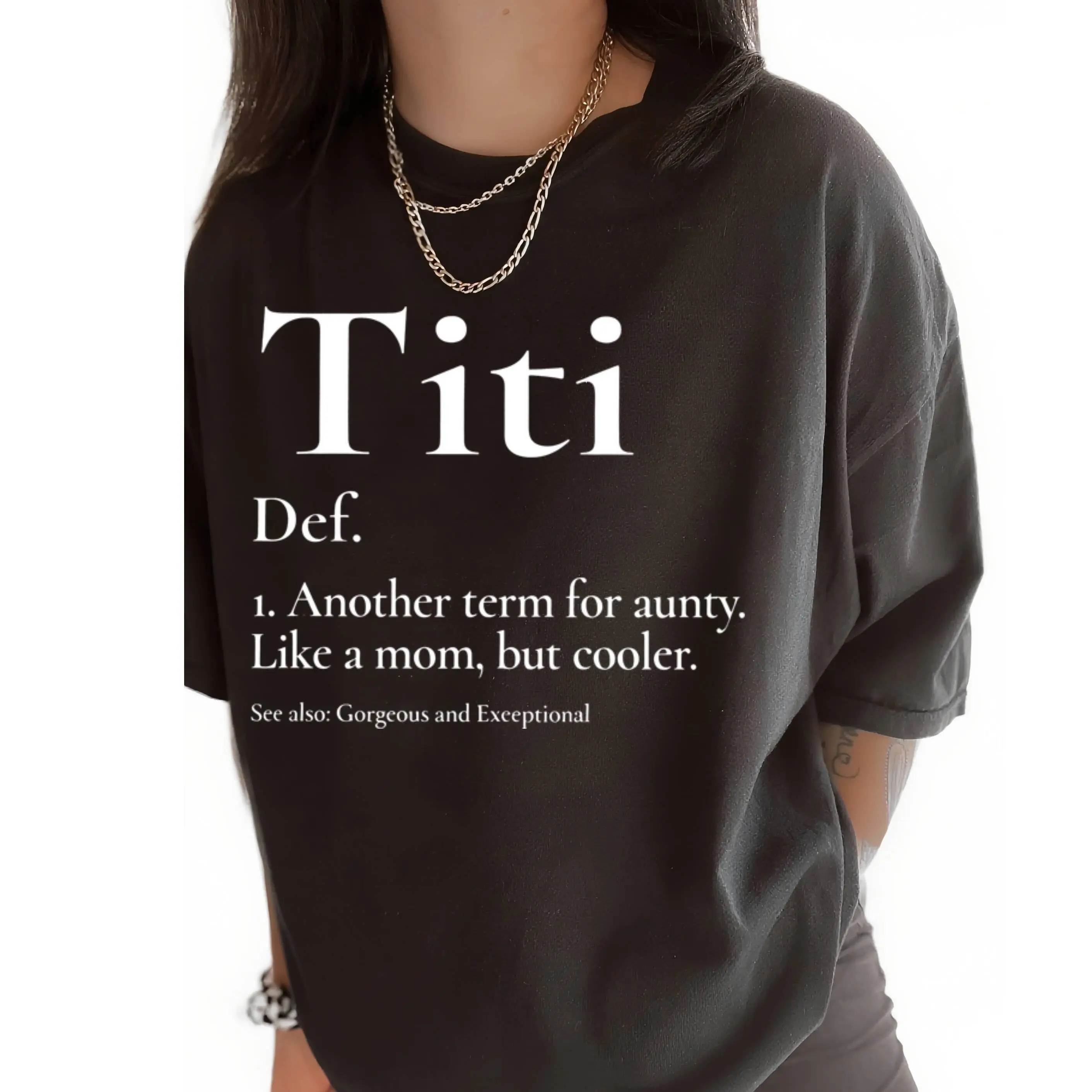 Women's Casual Cotton Top - Funny Auntie Definition Print Tshirt, Comfortable Fabric, Flattering Fit, Women's Graphic Tees, Cotton Tee, Lady, Long-Lasting Print Check Womenswear