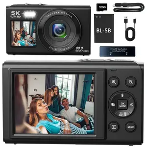 Dual Screen 5k Digital Portable Camera, 18x Zoom Compact Video Blogging Cam, Includes 32GB Card & Battery, Ideal Christmas Gift for Beginners, High Definition Camera