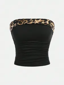 Teen Leopard Print Sexy Crop Top, Slim-Fitting Casual, Perfect for Outdoor Leisure and Party Wear, Stylish and Comfortable
