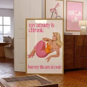 Retro Woman Funny Quote Social anxiety Poster Trendy Vintage Housewife Wall art Print aesthetic apartment decor 60s 70s Gift