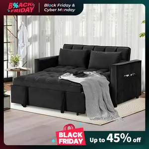 [TikTokShopBlackFriday]EBELLO 3 in 1 Convertible Sleeper Sofa Bed, Futon Couches for Living Room with Side Pocket,Adjustable Backrest,Pull Out Couch,Loveseat,Sectional Daybed for Lazy day