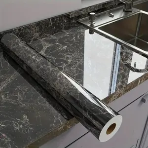 Glossy Marble-Look Self-Adhesive PVC Film, Heat-Resistant, Oil-Proof, Removable, Waterproof, Easy-to-Install for Kitchen Countertop, Backsplash Home Improvement Decor