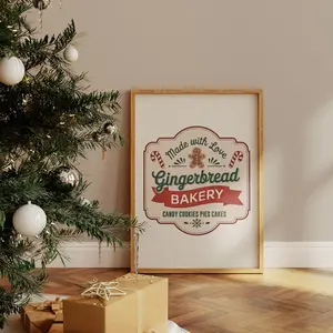 Xmas Decor, Festive Christmas Kitchen Decor, Gingerbread Man Prints, Gingerbread Prints, Gingerbread Bakery Sign, Room Decor, Unframed