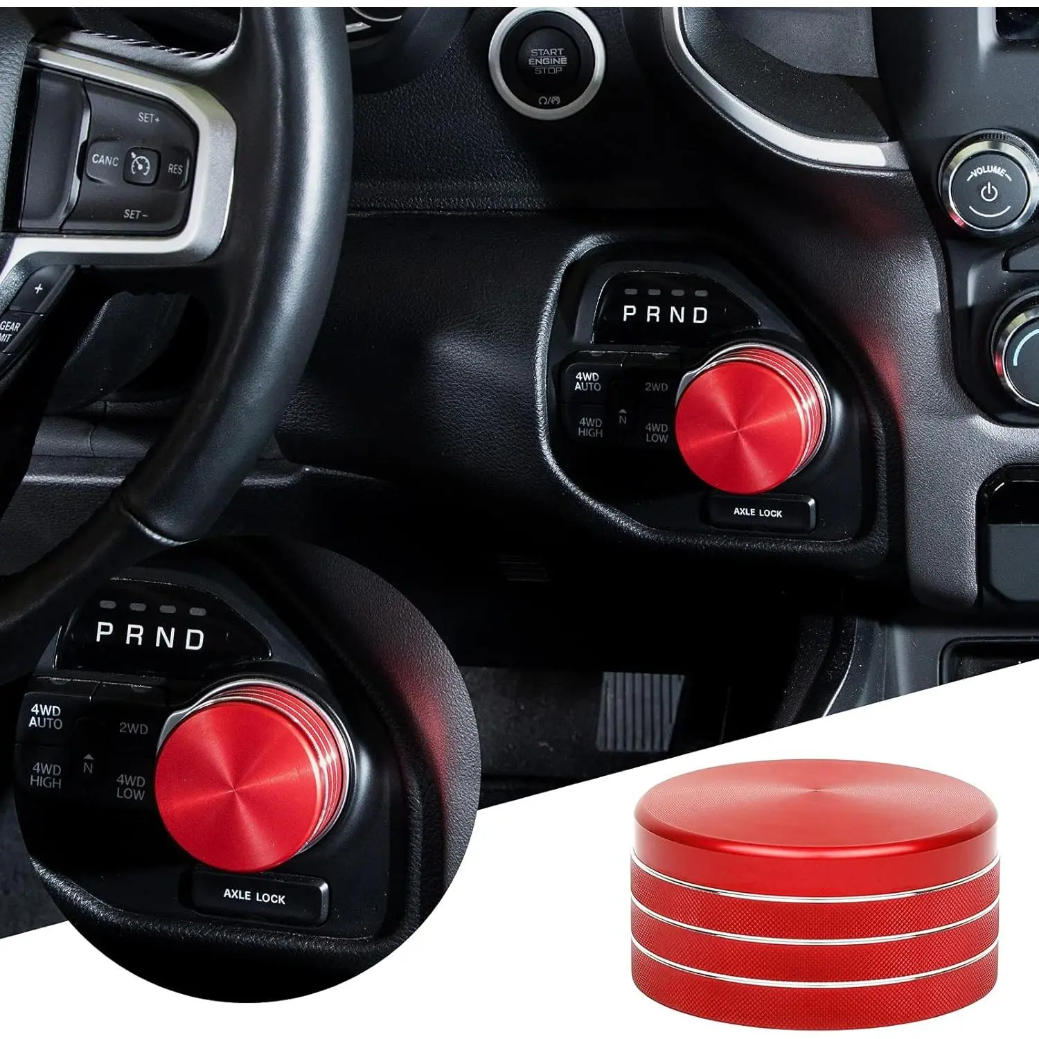 Gear Shift Shifter Switch Knob Transmission Gear Lever Gearstick Selector Knob Cover Trim for Dodge 2018-2025+ Dodge RAM 1500 Interior Accessories Special Editions, Red Aluminum Alloy